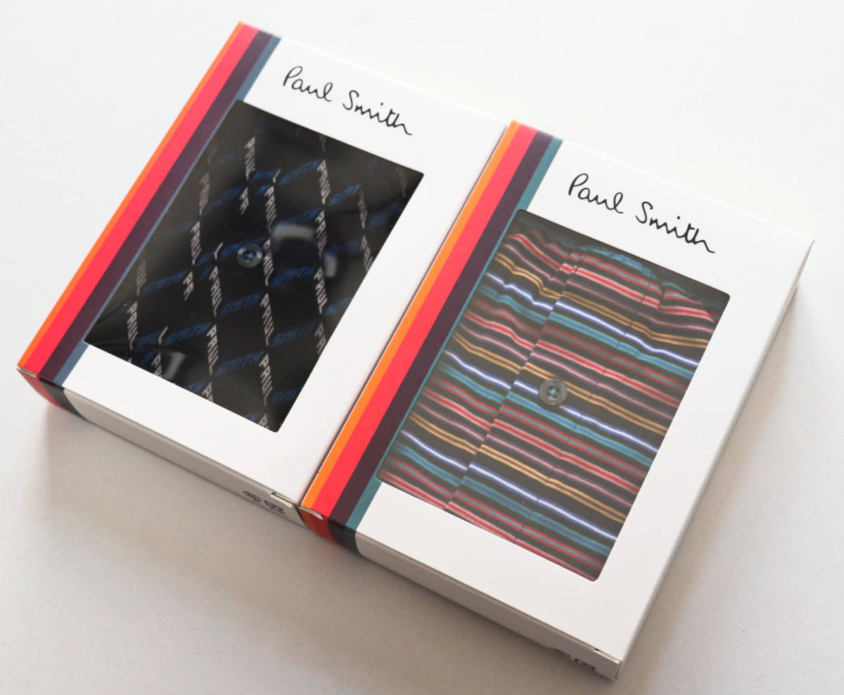 《Paul Smith ポールスミス》箱付新品 マルチストライプ・ロゴ総柄 トランクス２枚セット アンダーウェア 前開き M(W76~84)A8394_画像8