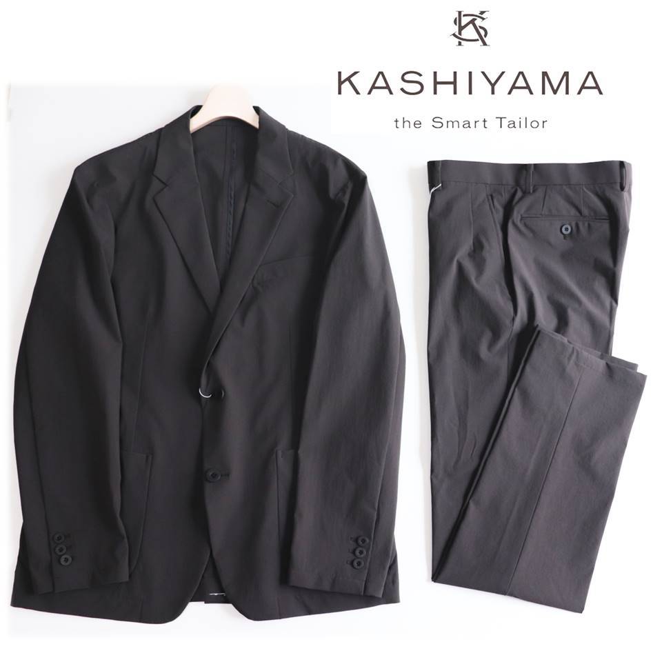 《KASHIYAMA カシヤマ》新品訳有 薄手 はっ水 強ストレッチ イージー2Bスーツ セットアップ ビジネス 1タック 48(W80)A8349