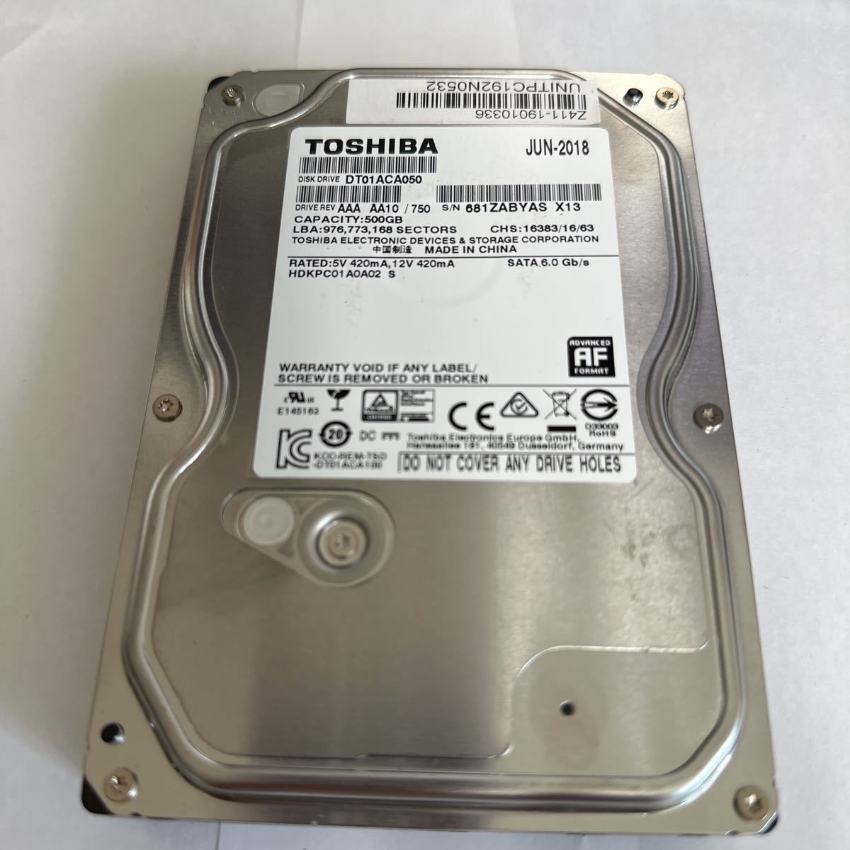 7）:◇動作保証/AVコマンド対応◆使用0時間 TOSHIBA 3.5インチHDD SATA 500GB DT01ACA050_画像1