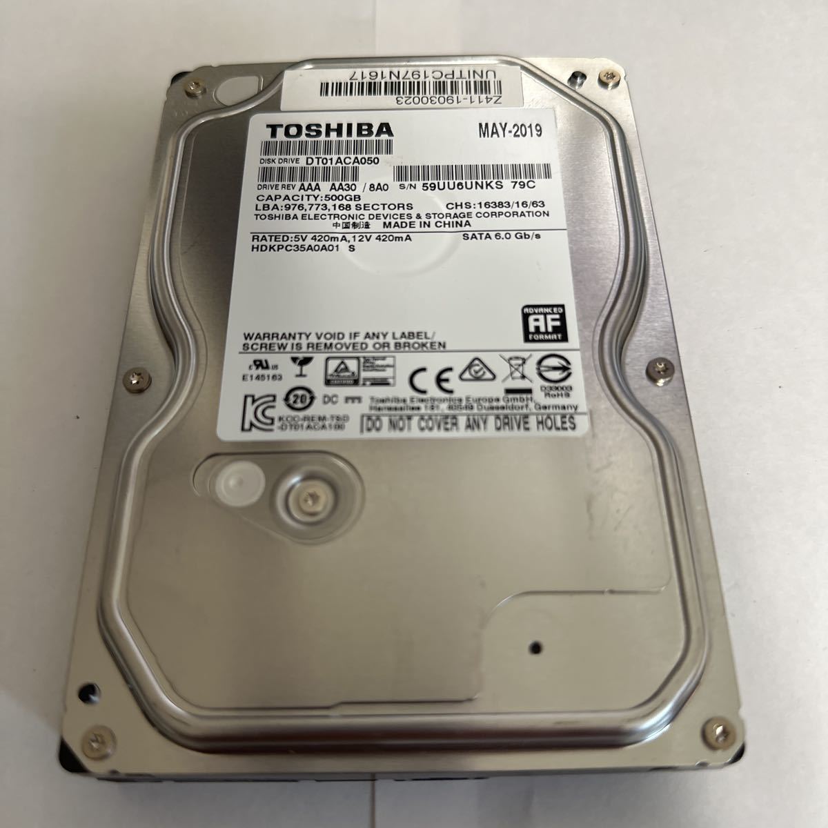 19）:◇動作保証/AVコマンド対応◆使用14時間 TOSHIBA 3.5インチHDD SATA 500GB DT01ACA050_画像1