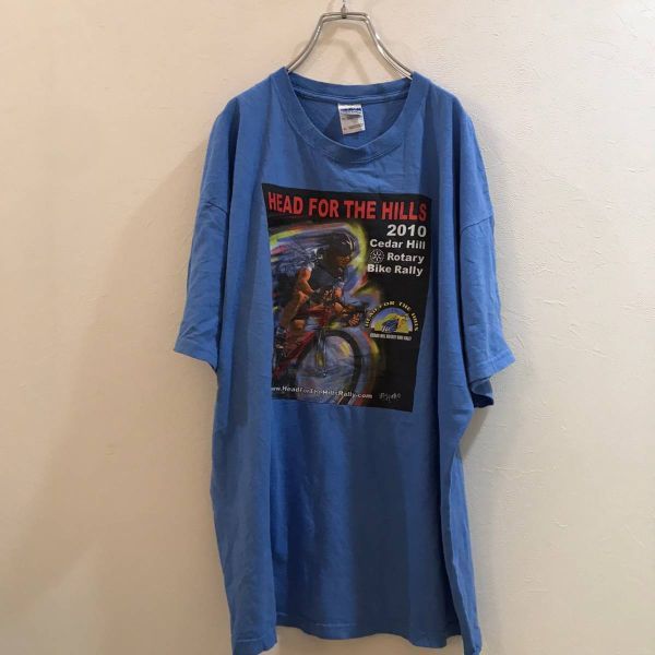 ロードバイクヒルクライム★HEAD FOR THE HILLS/ 半袖 Tシャツ ブルー 水色 メンズ BIKE RALLY XL_画像1