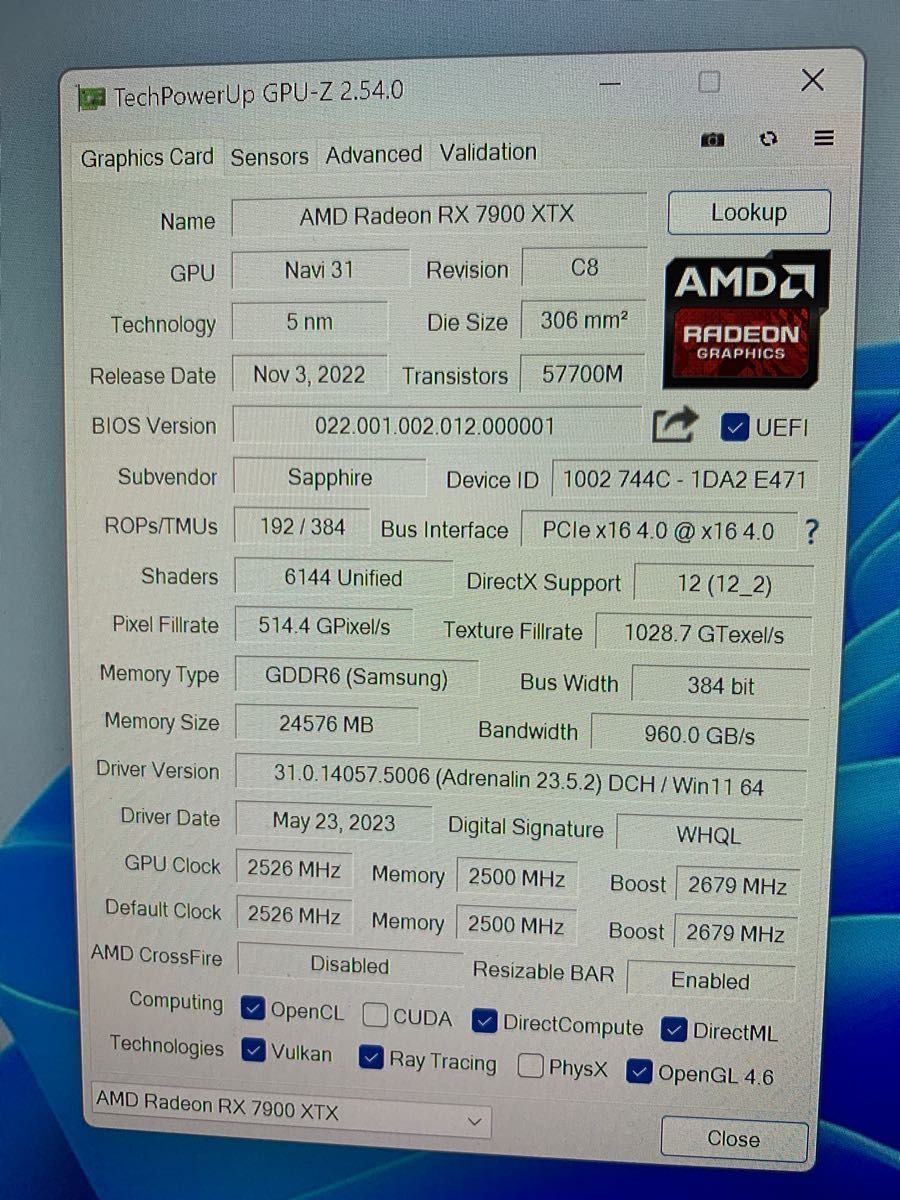 SAPPHIRE NITRO+ Radeon RX 7900XTX GAMING OC VAPOR-X 24GB SAPPHIRE NITRO+ Radeon RX 7900XTX GAMING OC VAPOR-X 24GB