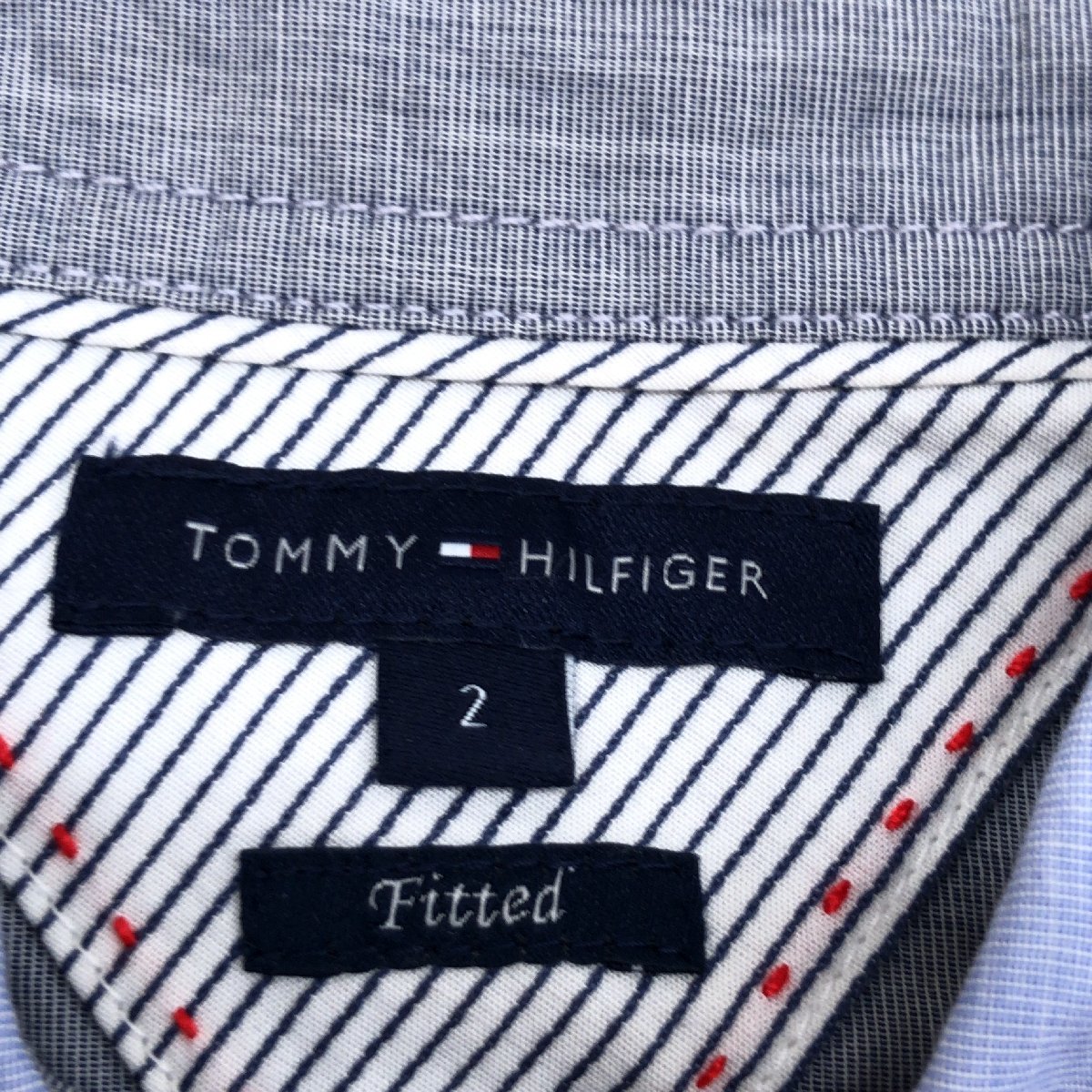 TOMMY HILFIGER トミーヒルフィガー ロゴ刺繍 シャツ 2(M相当) 青系 ブルー系 長袖 ブラウス 国内正規品 レディース 女性用_画像3