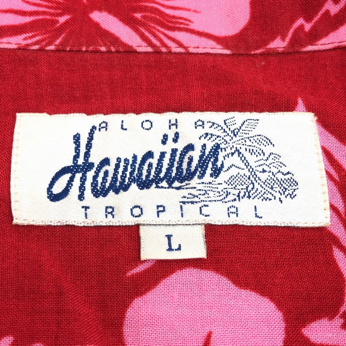 HAWAIIAN ALOHA TROPICAL レーヨン100% ハイビスカス柄 アロハシャツ L 赤 レッド 花柄 半袖 国内正規品 メンズ 紳士_画像3