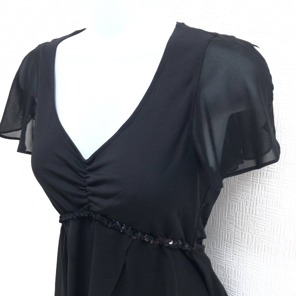 美品 LAUTREAMONT ロートレアモン スパンコール装飾 シアー デザイン チュニック カットソー 2(M) 黒 ブラック 半袖 シャツ レディースの画像4