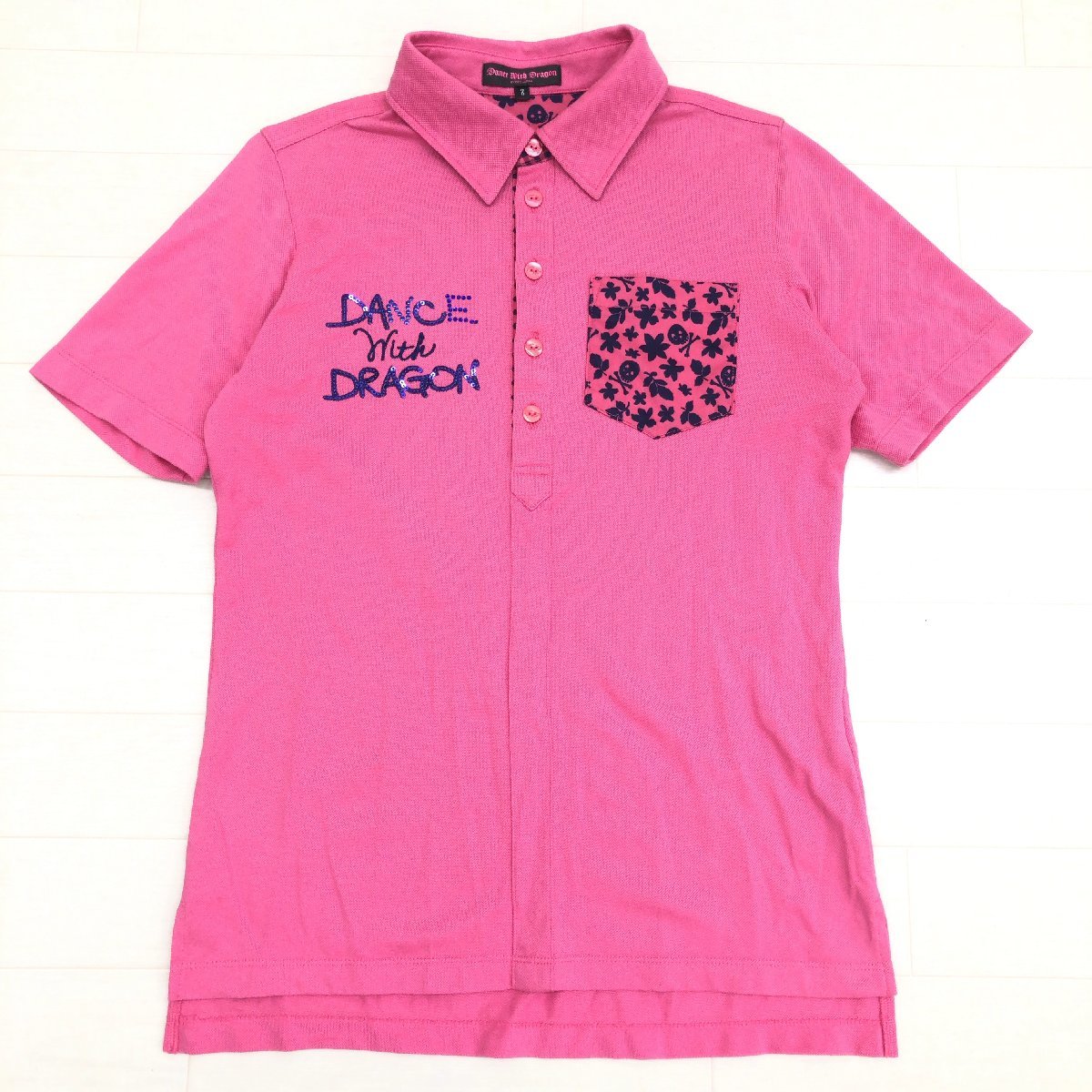 DANCE WITH DRAGON ダンスウィズドラゴン 吸水速乾 ドライ ゴルフシャツ 2(M) ピンク 半袖 ポロシャツ 日本製 レディース 女性用の画像1