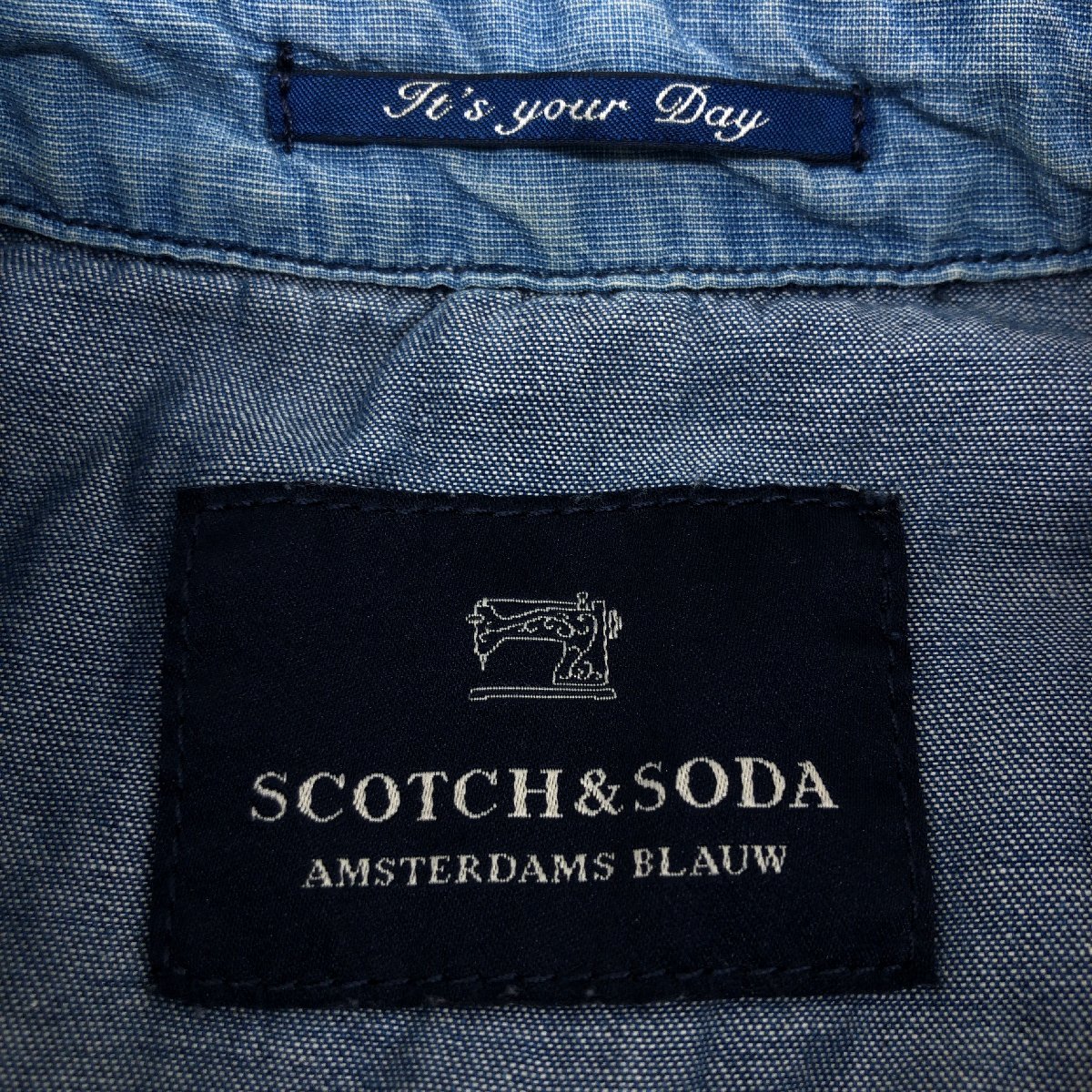 SCOTCH&SODA スコッチ&ソーダ USED加工 シャンブレー シャツ S 濃紺 インディゴ 長袖 デニムシャツ メンズ 紳士_画像3