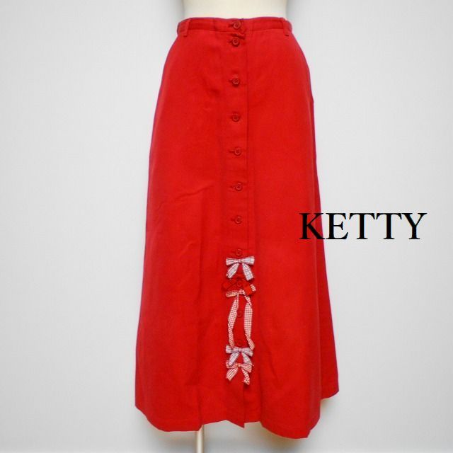 828729 KETTY ケティ 赤 リボン ロングスカート M_画像1