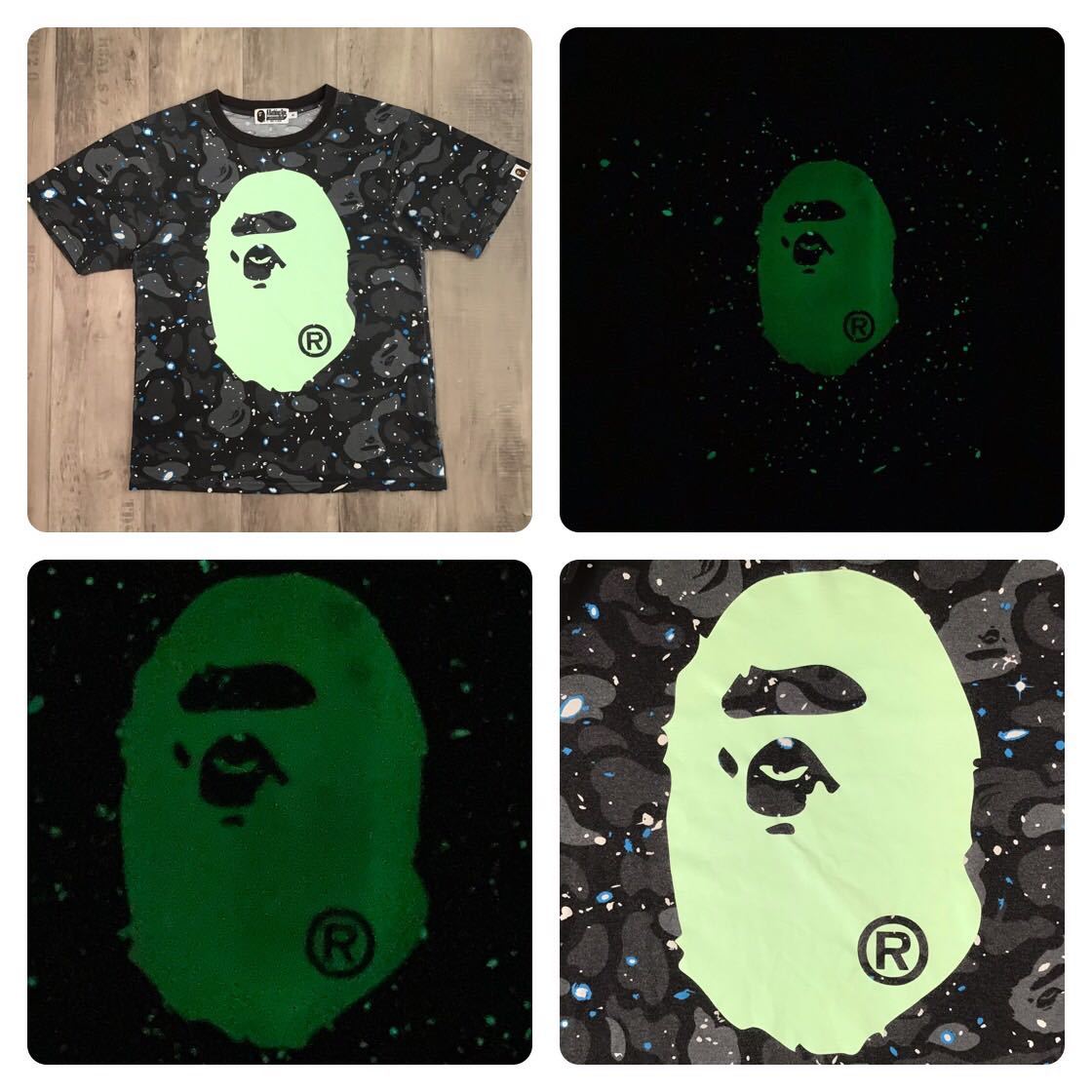 ★蓄光★ Space camo Big Head Tシャツ Sサイズ a bathing ape BAPE galaxy スペースカモ エイプ ベイプ アベイシングエイプ 迷彩 w2