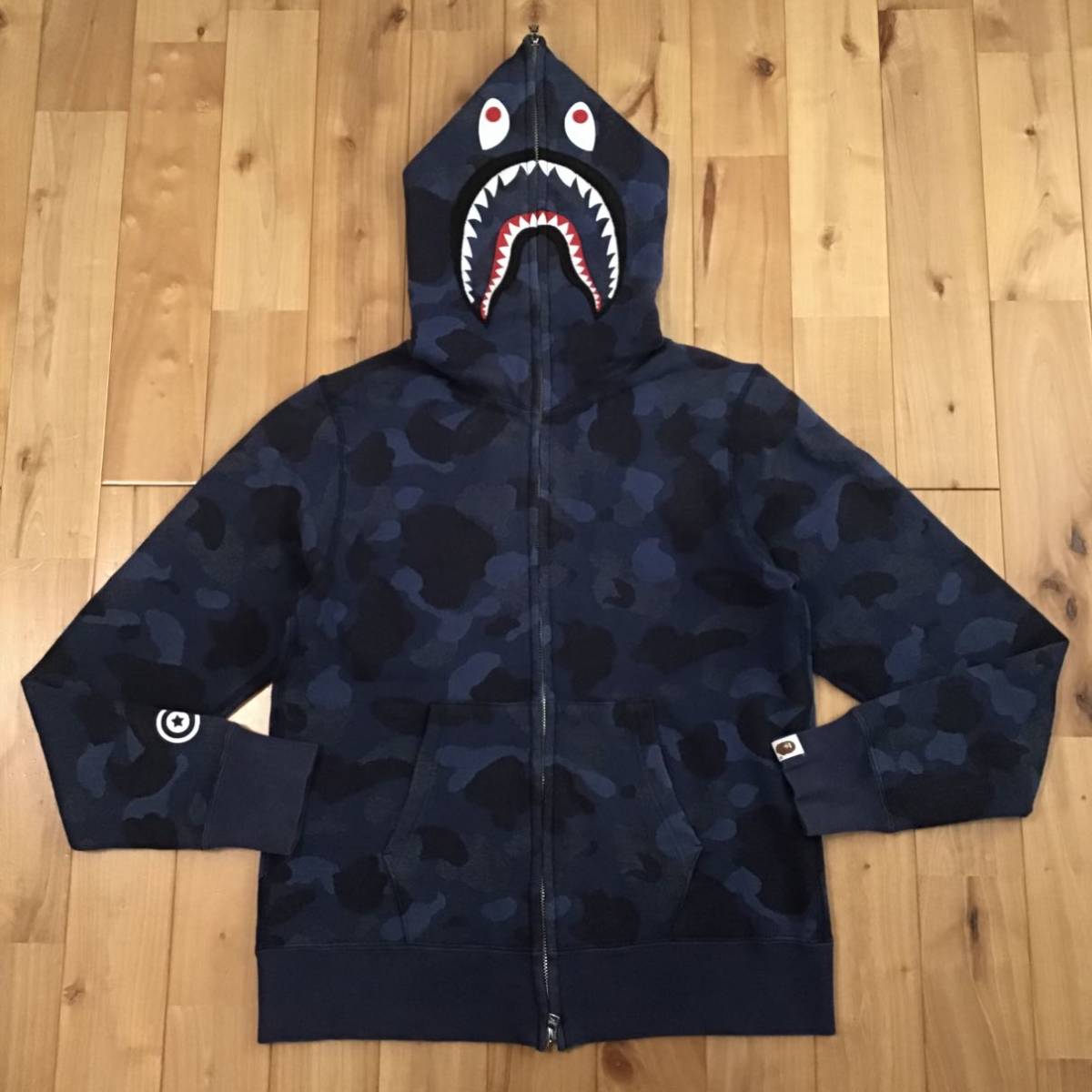ジャガードカモ シャーク パーカー Sサイズ Jacquard shark full zip hoodie a bathing ape BAPE blue camo エイプ ベイプ 迷彩 z0075