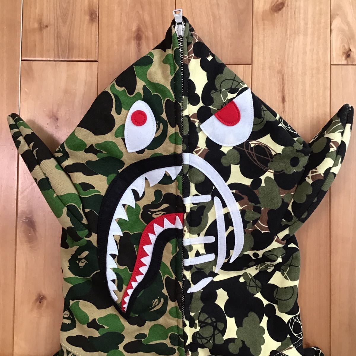 ★美品★ UNKLE × BAPE shark full zip hoodie Lサイズ a bathing ape エイプ ベイプ アベイシングエイプ シャーク パーカー ABC camo ji9_画像3