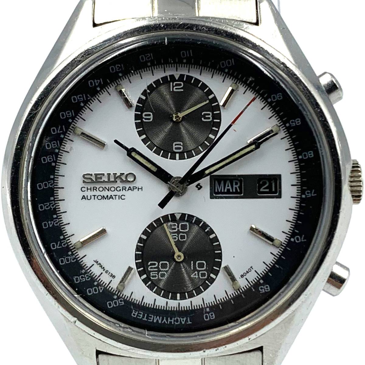 【即決】SEIKO/セイコー 縦目クロノグラフ Ref.6138-8020 パンダダイヤル/純正SSベルト/純正箱付き/OH済み/1975年製/コマ付きの画像1