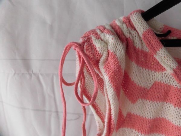 ei-1451　■　Sale　■　子供服　セーター　半袖　サイズ150　ピンク　　袖絞りのボーダー半そでセーター_画像4