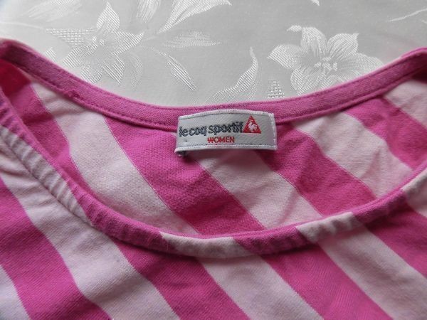 ei-1560　■　lecoqsportif　■ レディース　Tシャツ 半袖 M ピンク ボーダー斜め切替のTシャツ_画像2