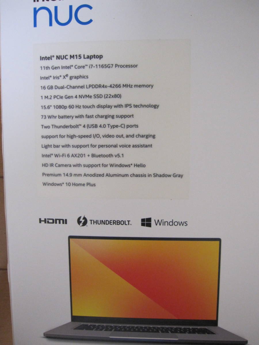 [ не использовался ]Intel оригинальный NUC M15 ноутбук PC Laptop 15.6 дюймовый полный HD сенсорная панель (Core i7-1165G7/16GB/512GB/WiFi6/Windows 10 Home)