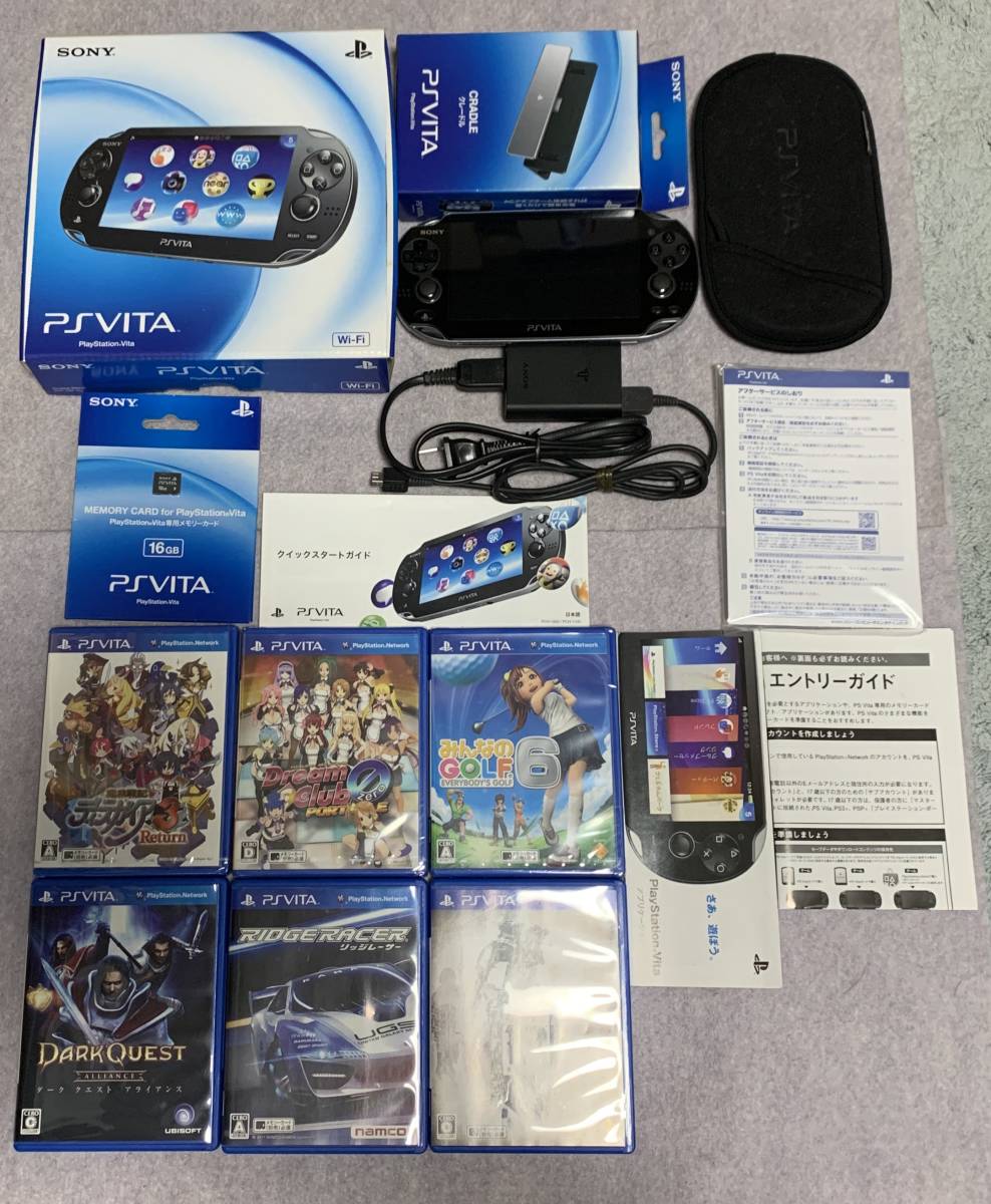 ☆SONY PlayStation PS Vita Wi-Fiモデル ブラック 黒 PCH-1000 プレイステーション ヴィータ ビータ   ソフト6本セット＋おまけ 中古 美品