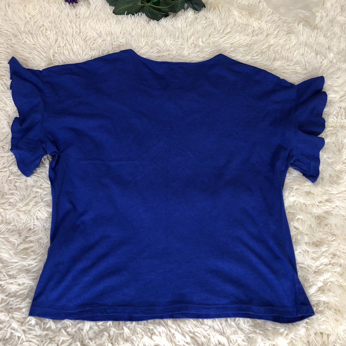 Y2303014 UNIQLO ユニクロ フリルショートスリーブ クルーネック カットソー レディース L 大人かわいい 大人フェミニン 