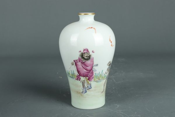 清 雍正年製 陶磁器 粉彩人物故事図紋 梅瓶」染付 置物 擺件 古賞物