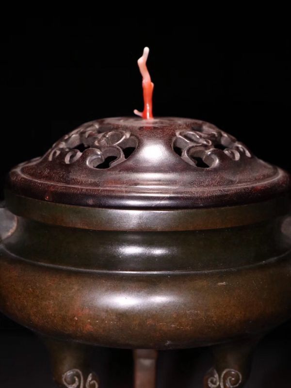 清代 永世之寶 古銅彫 如意耳三足老銅香薰炉」旧銅器 置物擺件 賞物