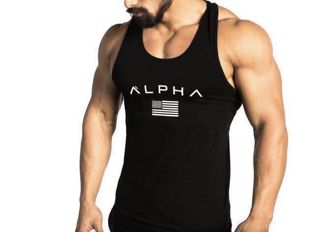 【XL-size】ALPHA ボディビル タンクトップ レッド/GOLD/筋トレ/トレーニング/スポーツウェア/ジム/GYM/フィットネス/カネキン/ダンベル_画像2