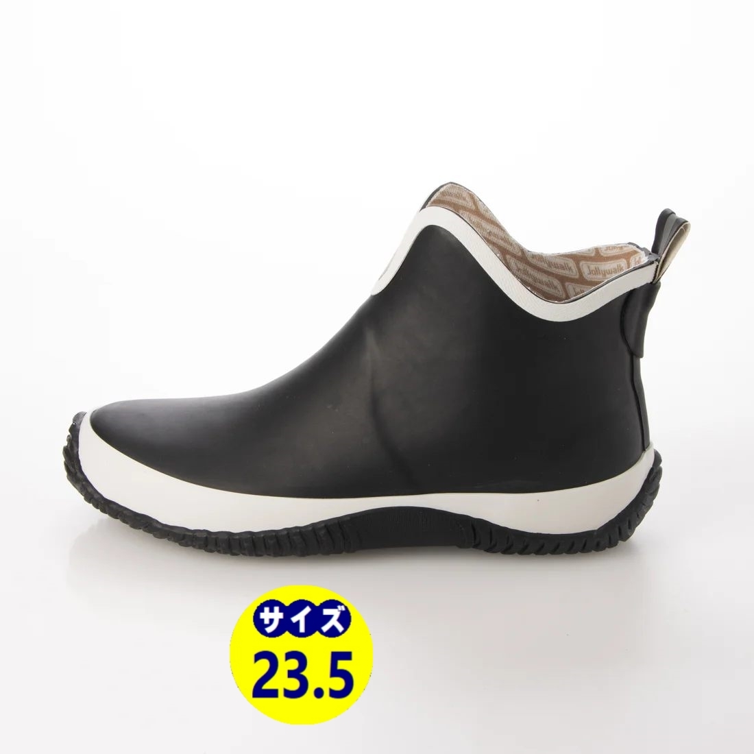 レディースレインブーツ　レインシューズ　長靴　雨靴　天然ゴム素材　新品『20089-blk-wht-235』23.5cm　在庫一掃セール