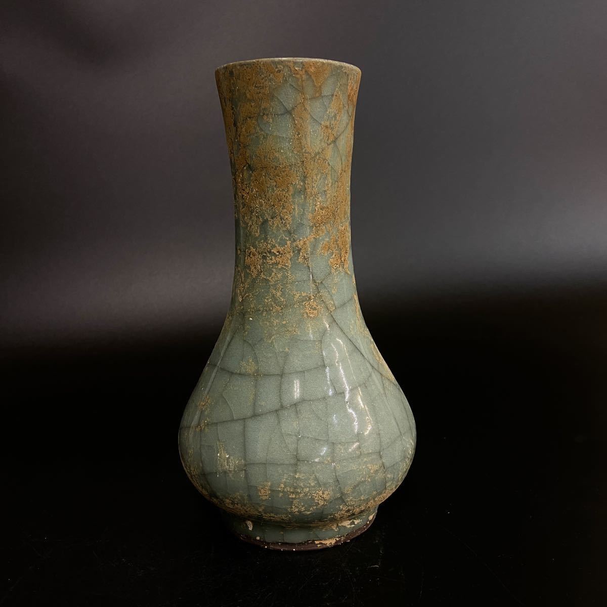 未使用品】 瓶青磁官窯龍泉窯宋代古美術中国花瓶17.5cm 高さ宋