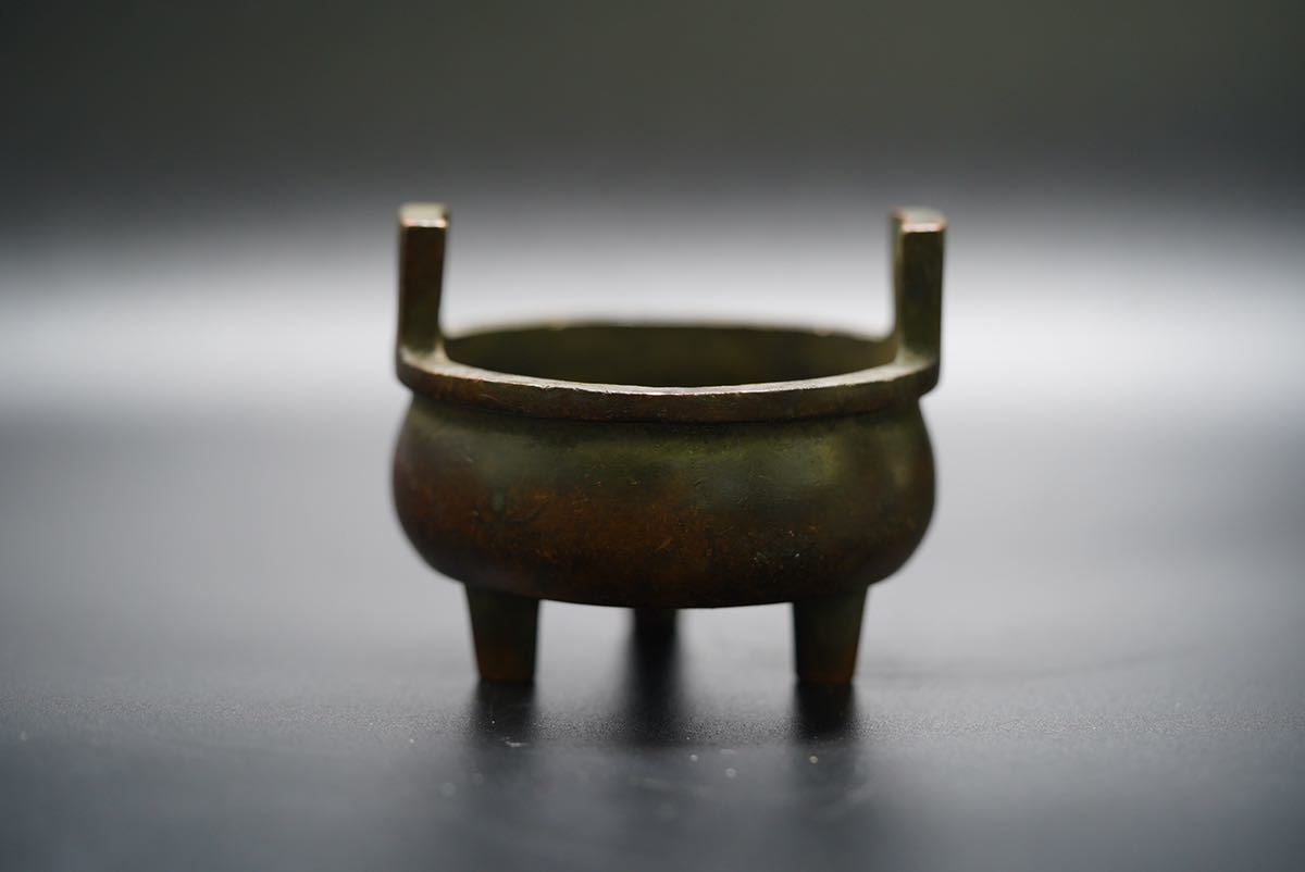 中国 古美術 三足 香炉 香道具 清時代 銅製 古玩