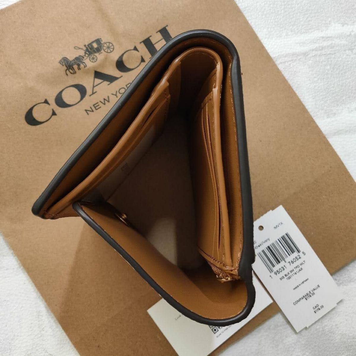 新作★COACH コーチ 三つ折り コンパクト ウォレット ミニ財布 ホワイト シグネチャー