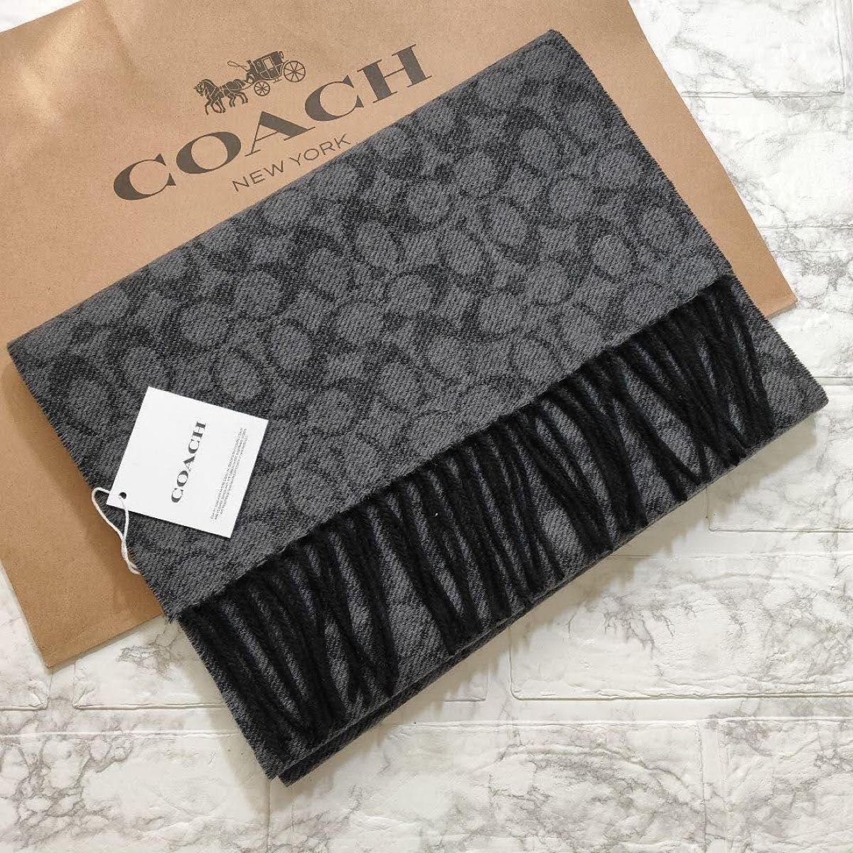 人気 COACH コーチ シグネチャー スカーフ マフラー ブラック|PayPay