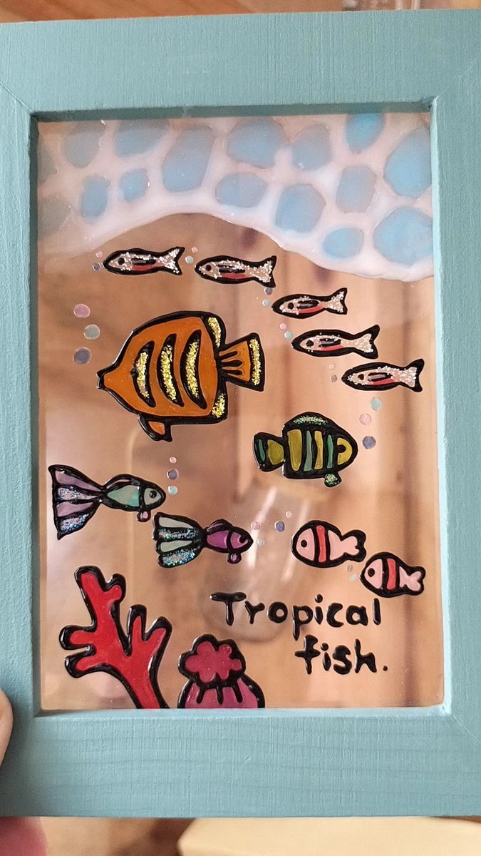 ステンドグラス風フレーム*熱帯魚･水族館･ハンドメイド･夏･ナチュラル雑貨･壁掛け･玄関飾り･イラスト･プレゼントにも♪