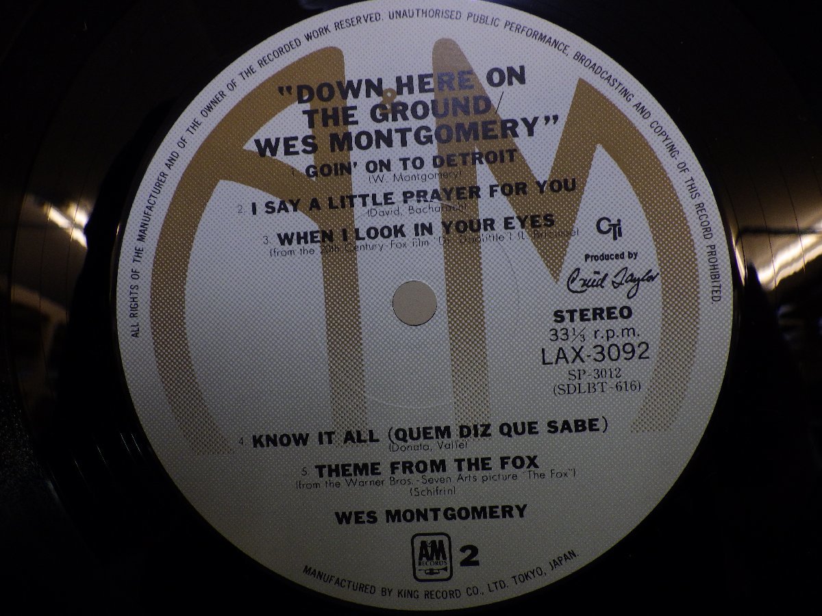 LP レコード WES MONTGOMERY ウェス モンゴリー DOWN HERE ON THE GROUND 【E+】 M3323Jの画像4