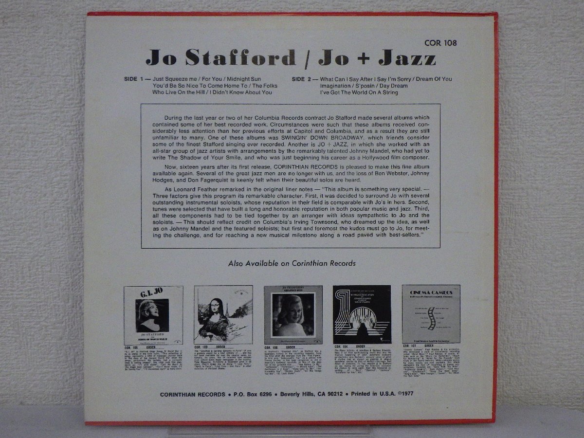 LP レコード Jo Stafford ジョー スタッフォード Jo Jazz 【E+】 E9716U_画像2