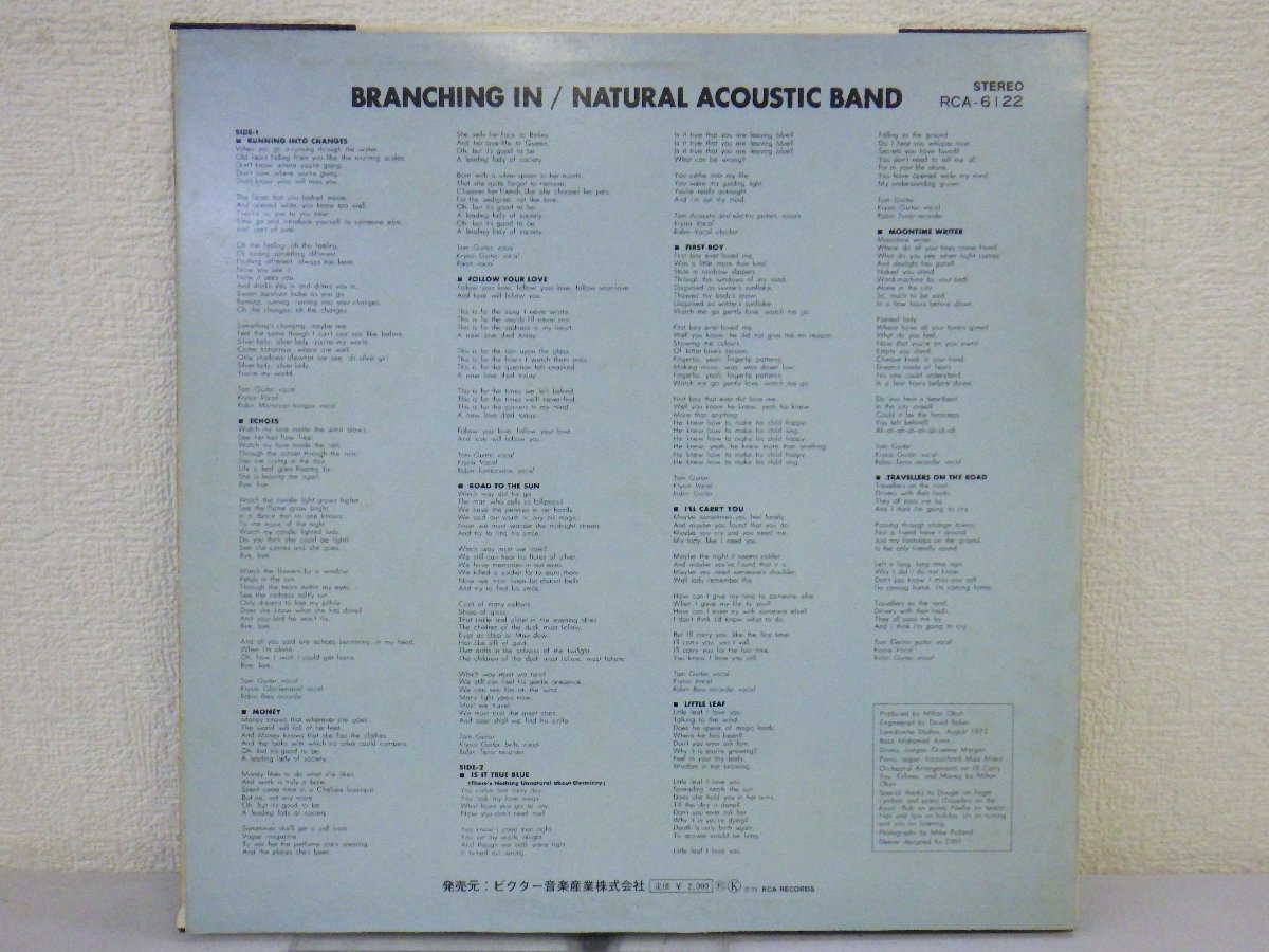 LP レコード 見本盤 Natural Acoustic Band ナチュラル アコースティック バンド Branching In 小川のように 【E+】 D14742U_画像2
