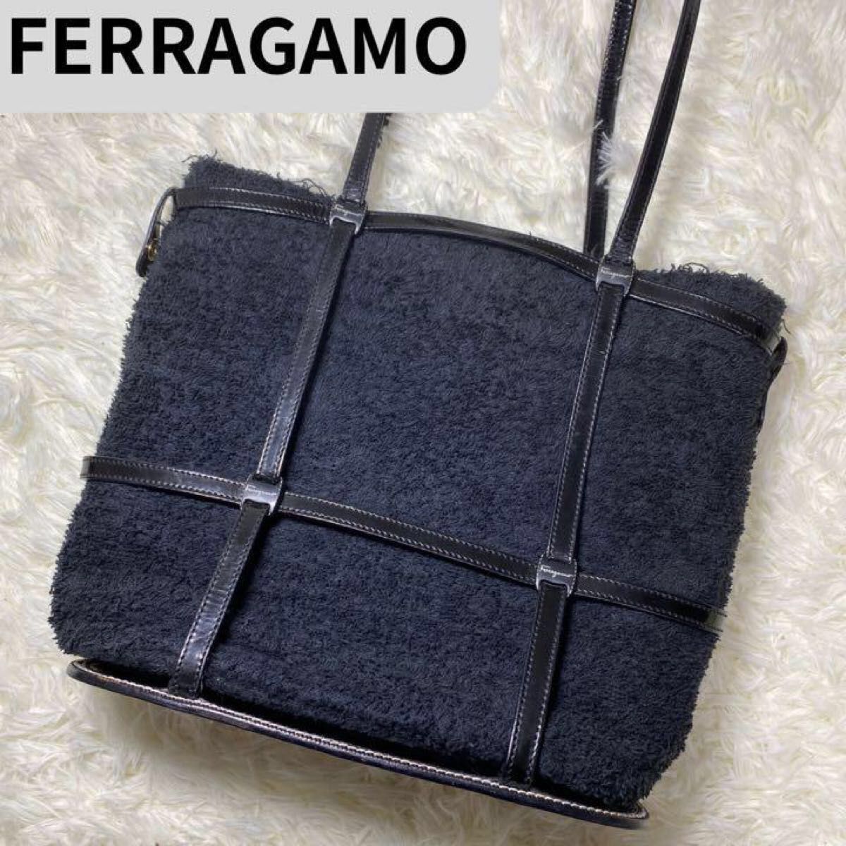 Salvatore Ferragamo ファー　トートバッグ　ブラック×イエロー 