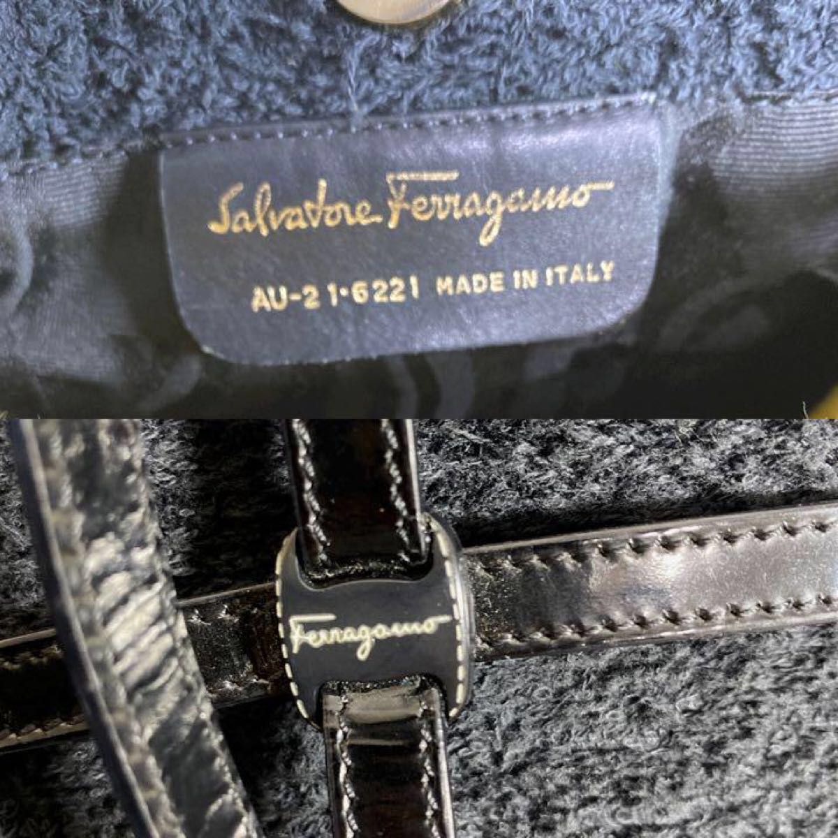 Salvatore Ferragamo ファー　トートバッグ　ブラック×イエロー 