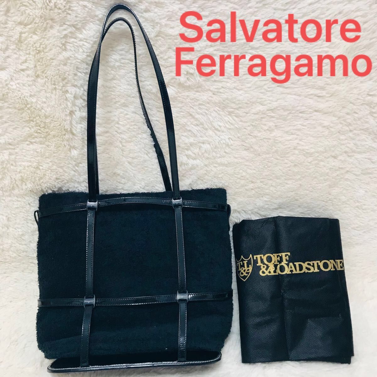 Salvatore Ferragamo ファー　トートバッグ　ブラック×イエロー 