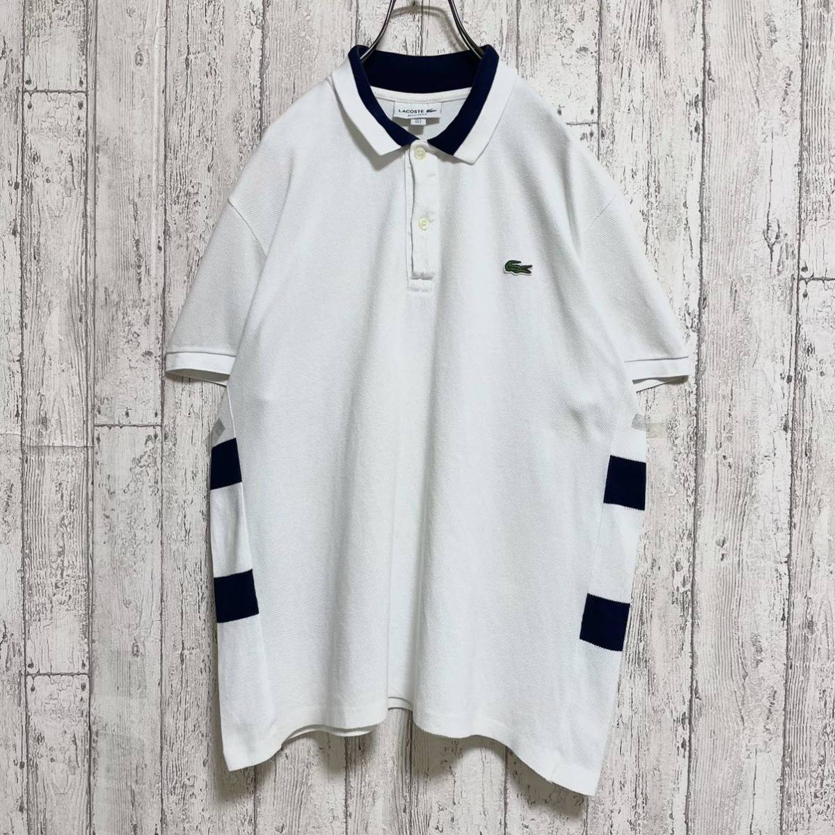 ☆送料無料☆ LACOSTE ラコステ 半袖 ポロシャツ 5 ホワイト ビッグサイズ ワニ 23-49_画像2