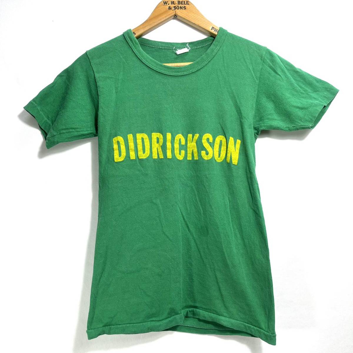 ■ 小さめサイズ 女性用 70s - 80s ビンテージ ” DIDRICKSON ” ロゴ フロッキープリント シングルステッチ Tシャツ グリーン Y2K ■_画像1