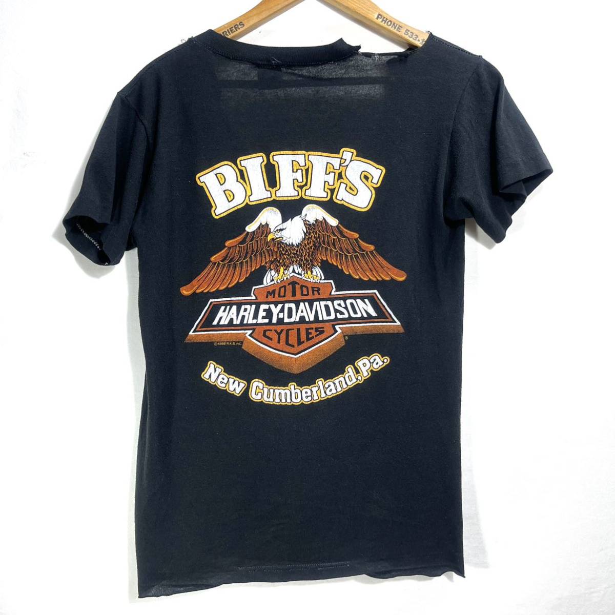 ■ ボロ 雰囲気◎ 女性用 80s ビンテージ USA製 sportswear ” HARLEY DAVIDSON ” ハーレーダビッドソン シングルステッチ Tシャツ 黒 ■_画像6