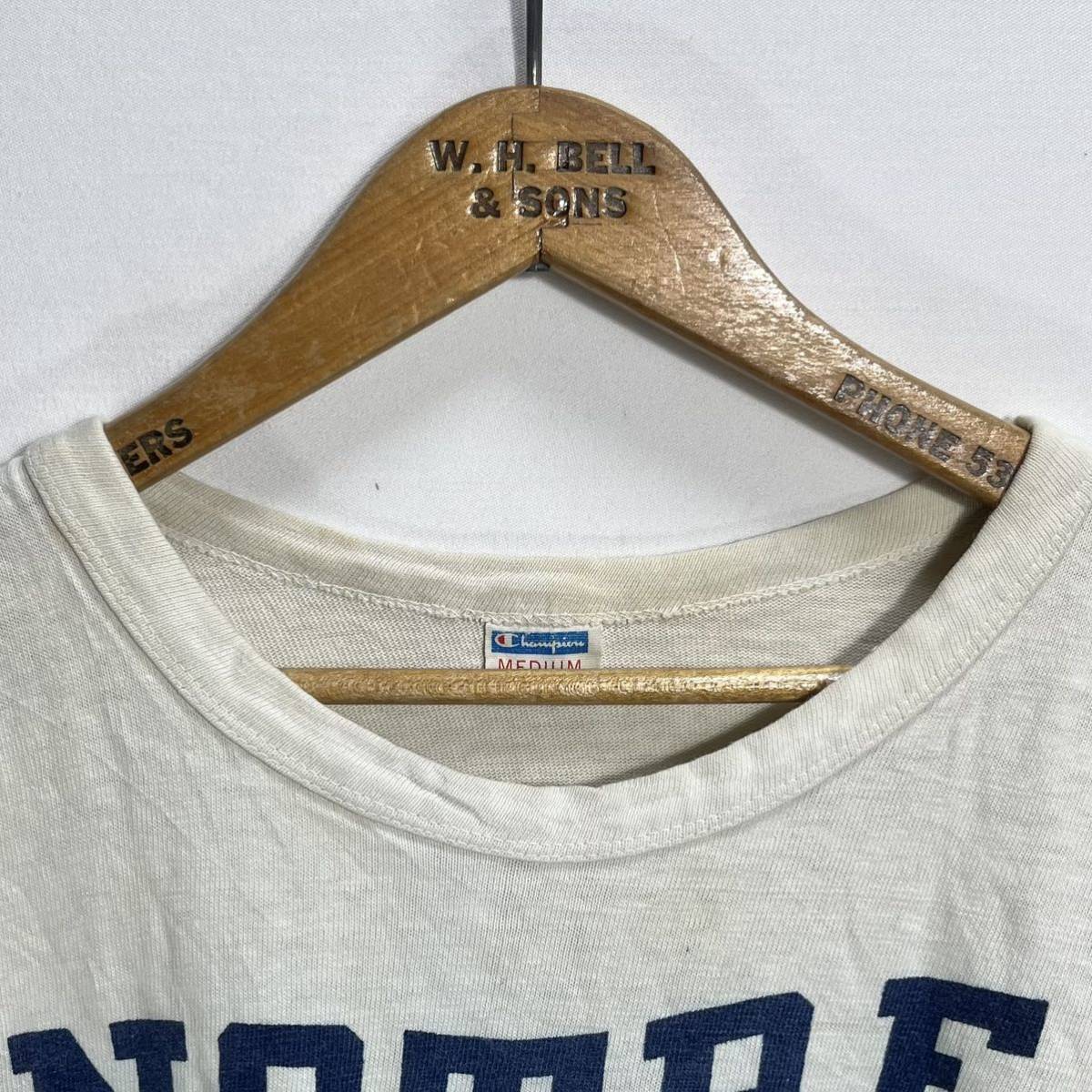 ■ 70s ビンテージ USA製 Champion チャンピオン NOTRE DAME 染み込みプリント フットボール Tシャツ M カレッジ ノートルダム バータグ ■の画像2