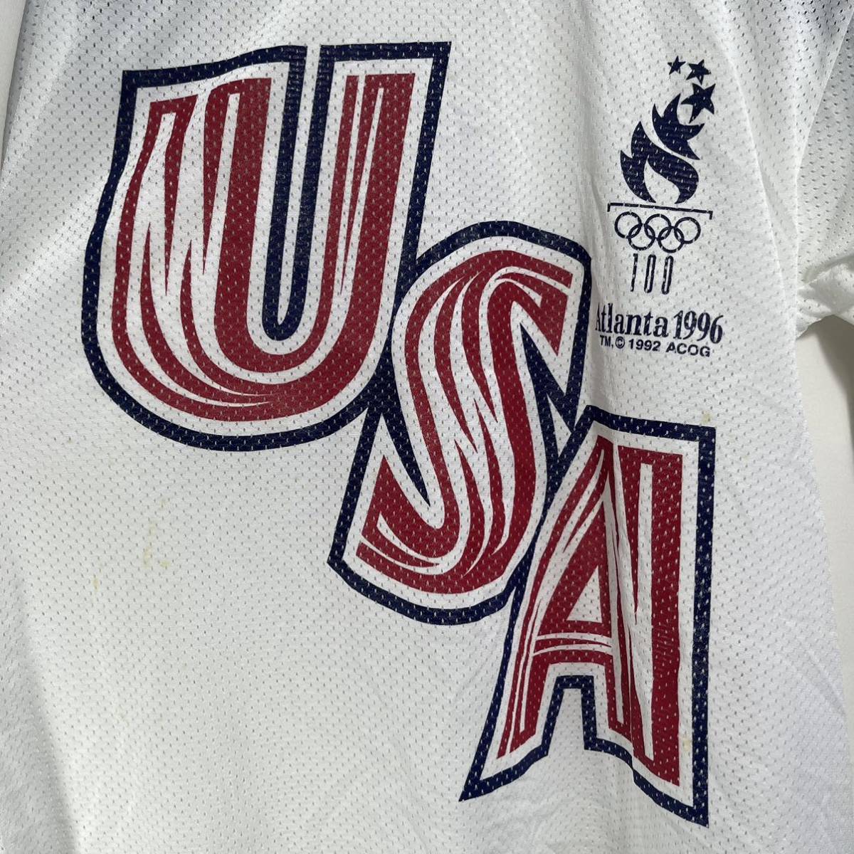 ■ 90s 90年代 USA製 ビンテージ 1996 ATLANTA OLYMPIC USA プリント メッシュ Tシャツ サイズM 白 アトランタ オリンピック 五輪 ■_画像2