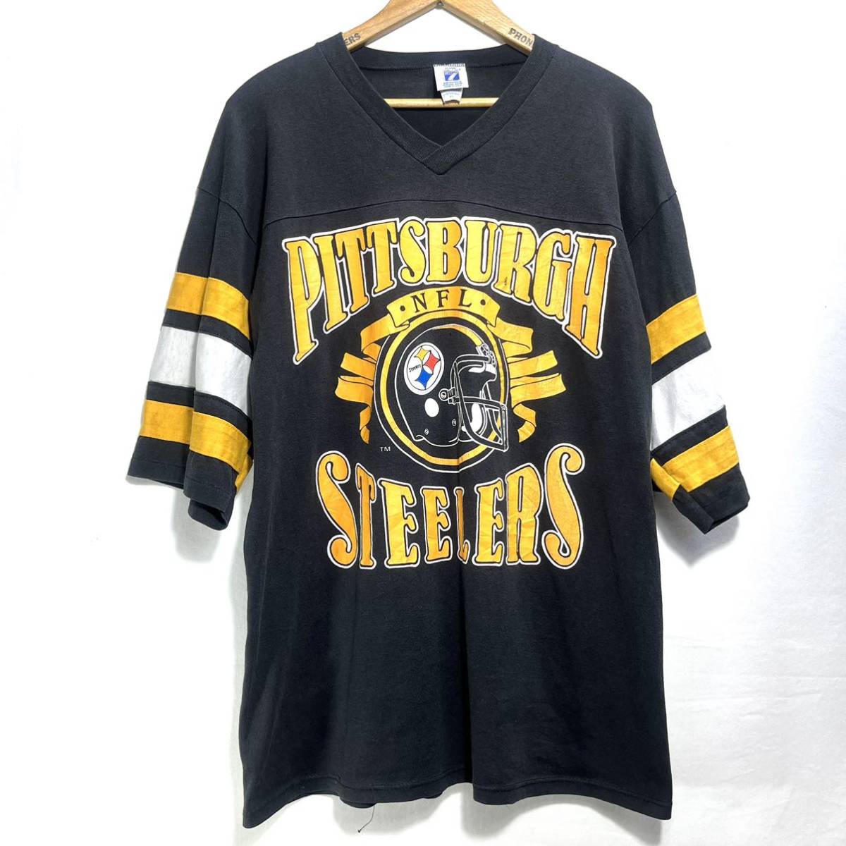 ■ 90s 90年代 ビンテージ USA製 LOGO7 NFL Steelers スティーラーズ ロゴ フットボール Tシャツ シングルステッチ サイズXL アメフト ■の画像1