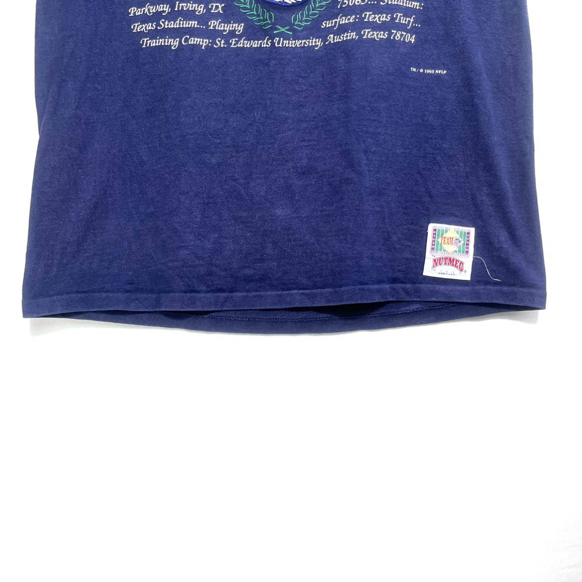 ■ 90s 90年代 ビンテージ USA製 NUTMEG NFL COWBOYS カウボーイズ 刺繍ロゴ入り イラスト Tシャツ サイズXL 紺 アメフト スポーツ 観戦 ■_画像6