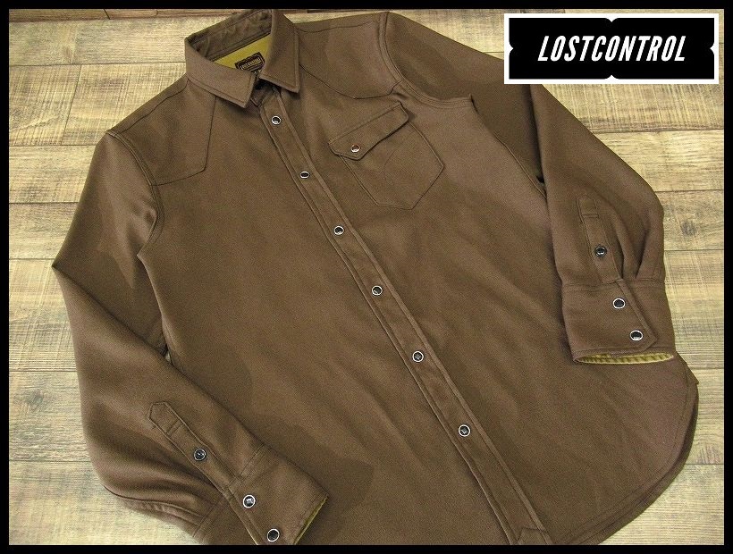 送無 LOST CONTROL ロストコントロール L16A2-2011 16AW SP TWILL WESTERN SHIRTS 長袖 ツイル ウエスタン シャツ 片ポケ ワーク 無地 茶 2_画像1