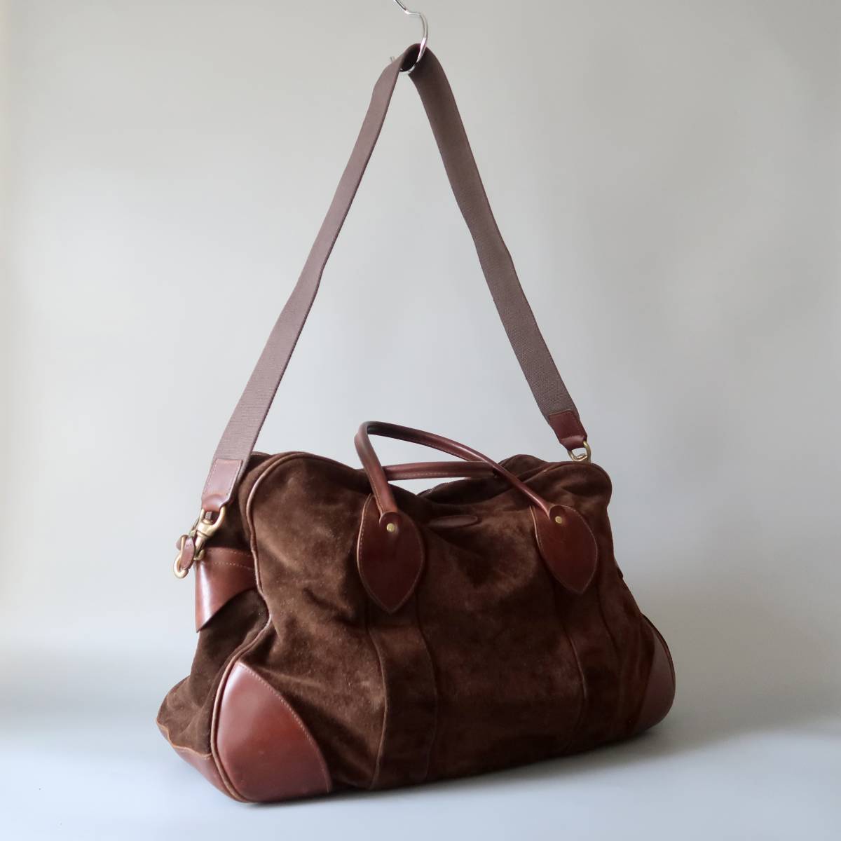  England Old OSPREY chocolate Brown suede & chrome leather we kenda- bag / Vintage travel bag Britain made 