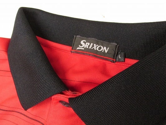 I3003：ダンロップ SRIXON スリクソン 長袖ポロシャツ L ゴルフウェア 赤黒/速乾ドライ メンズ紳士 _画像4
