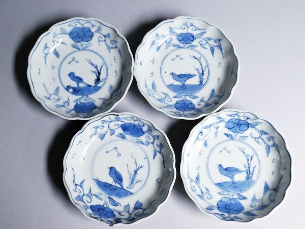 古伊万里　鳥に星　花の図　輪花小皿　7枚 　NO.B1-4302_画像3