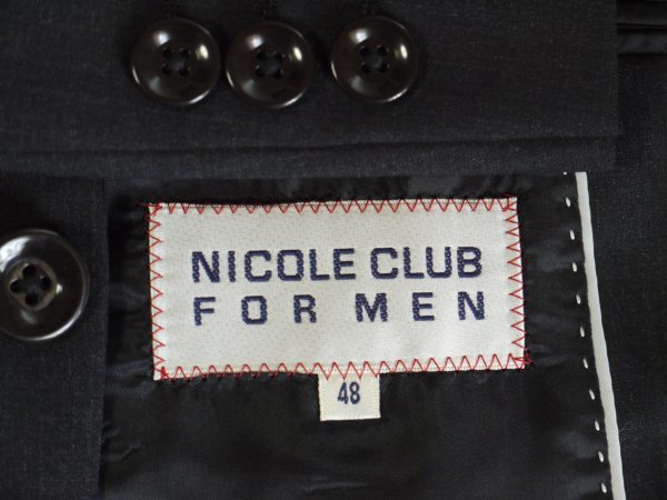 M483○NICOLE CLUB○美品○薄手○シルク混○サイズ48・2釦・背抜き・チャコールシングルスーツ・ビジネスの画像3