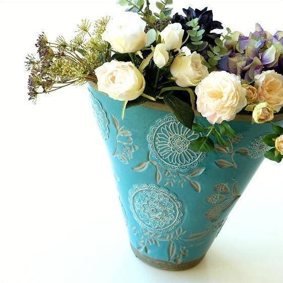 正規取扱店】 陶器 フラワーベース 花びん 花瓶 花器 ラグーンブルー