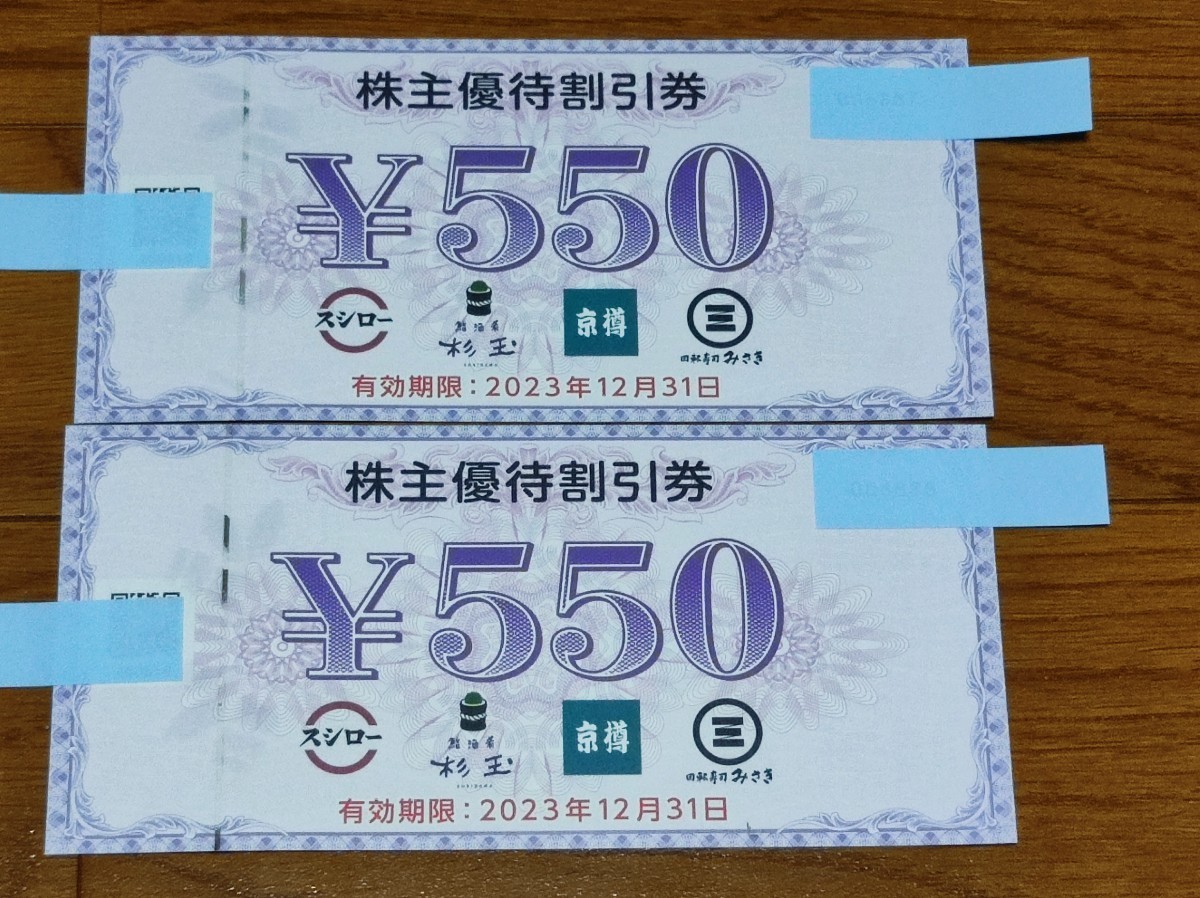 スシロー株主優待2枚1100円分有効期限2023年12月31日まで送料無料
